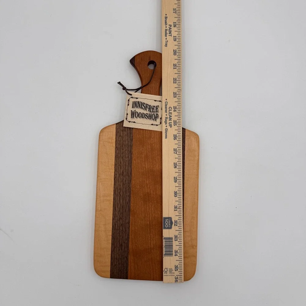 Innisfree Woodshop Striped Hardwood Charcuterie Board Serving Paddle New